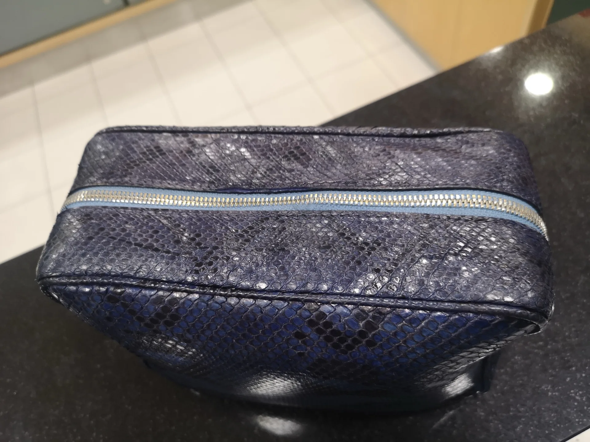 Exotic leather pouch crafted at The Cobbler's Studio Banstead